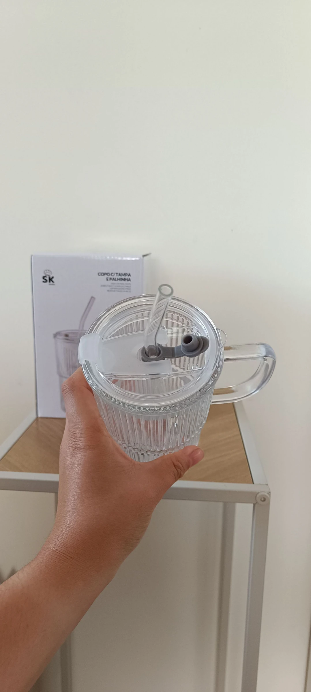 Copo de vidro canelado e palhinha de vidro 🌺 Verre et paille en verre🌺 – photo 4
